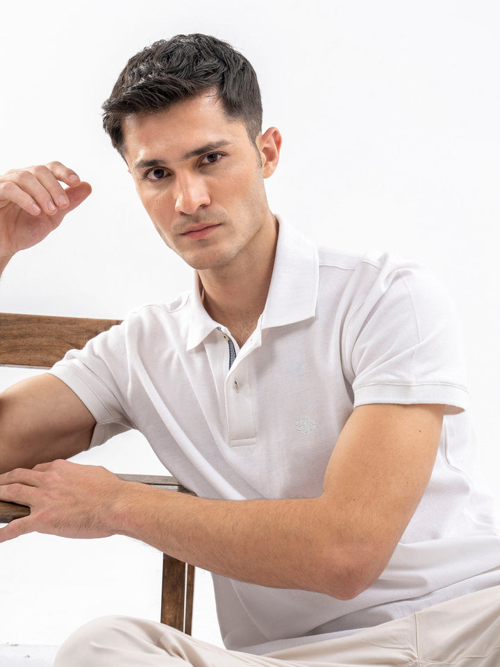 Brumano  Solids Cotton Polo White 100% Cotton Pique Polo