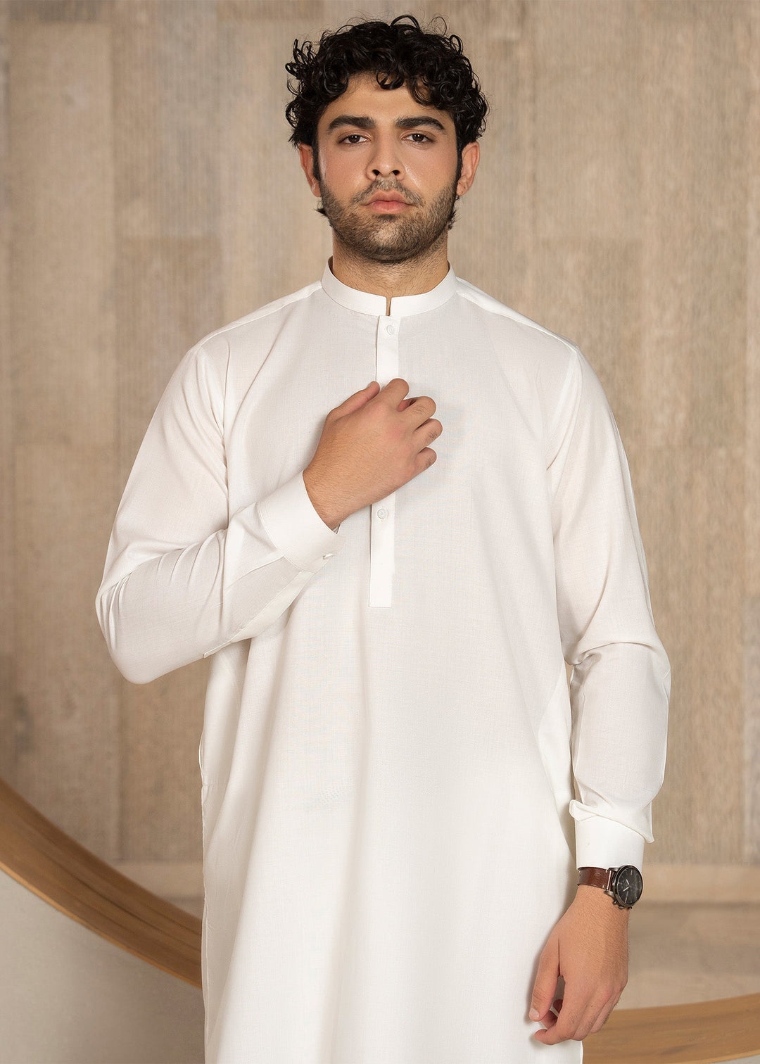 Buraq Men RTW Solids Wash N Wear Kurta Shalwar Suit White Ban Casual Collection