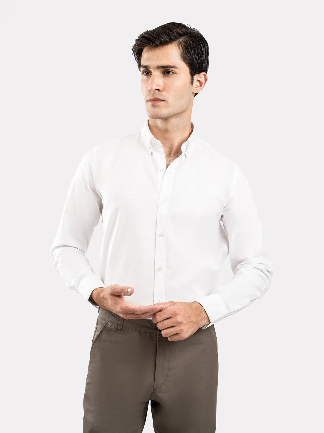 Brumano Mens RTW Solids Cotton Shirt White Oxford Down Button Casual Collection
