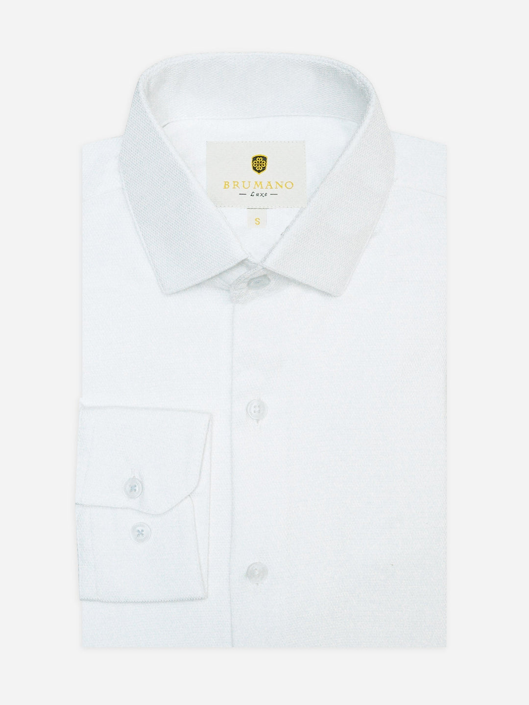 Brumano Mens RTW Solids Cotton Shirt White Dobby Structured Casual Collection