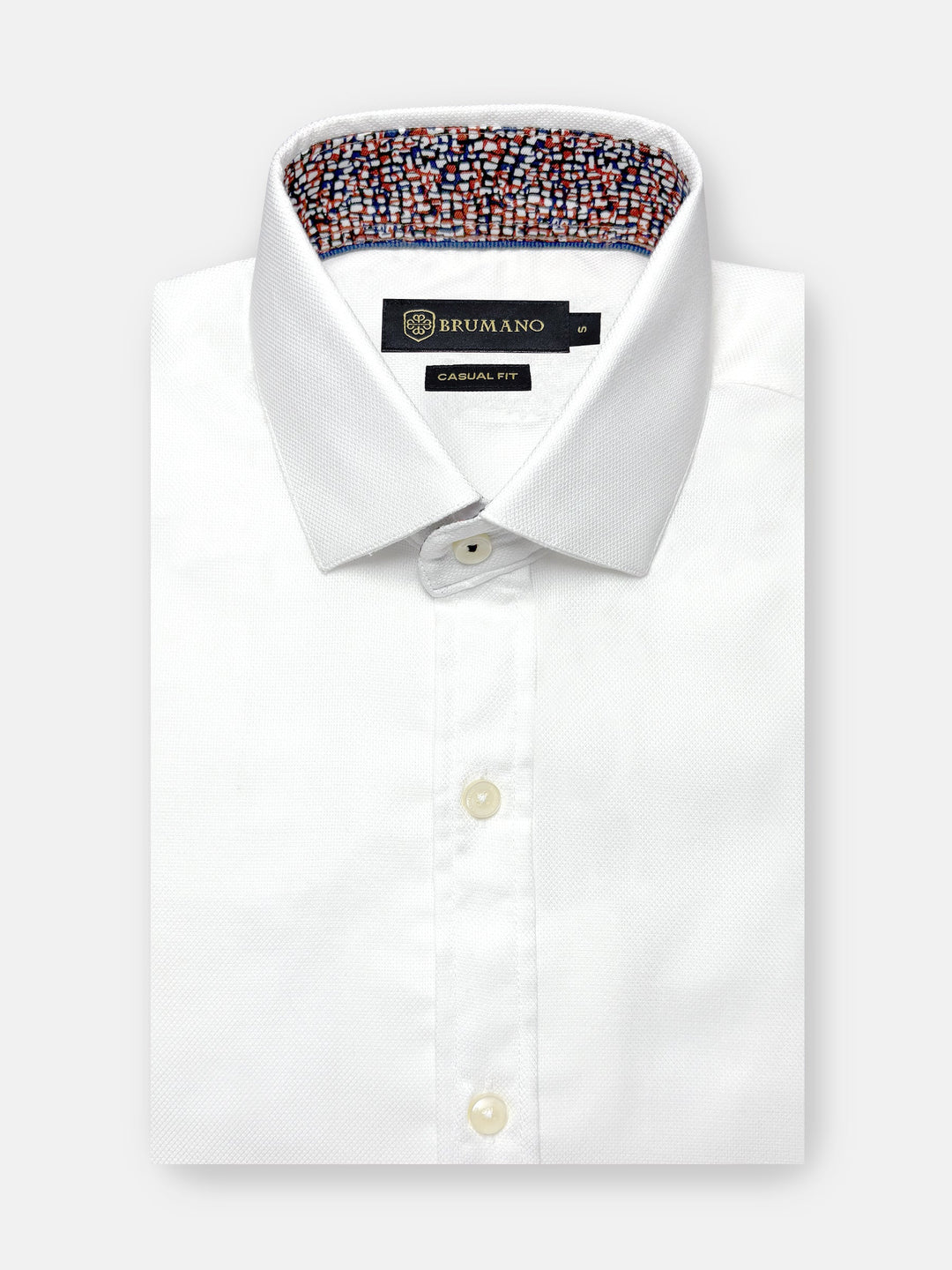 Brumano Mens RTW Solids Cotton Shirt White Dobby Structured With Collar Casual Collection