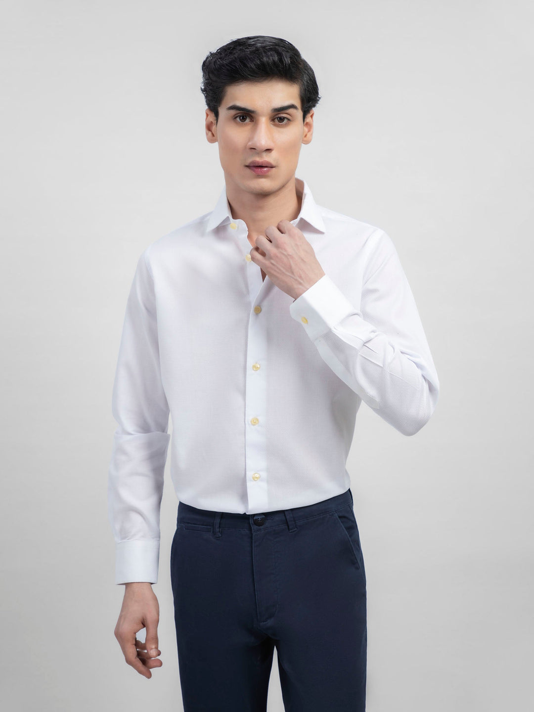 Brumano Ready To Wear Shirts Men 1 Piece Cotton White Honeycombed Structured Shirt 0-32-022-1438 - Summer Collection
