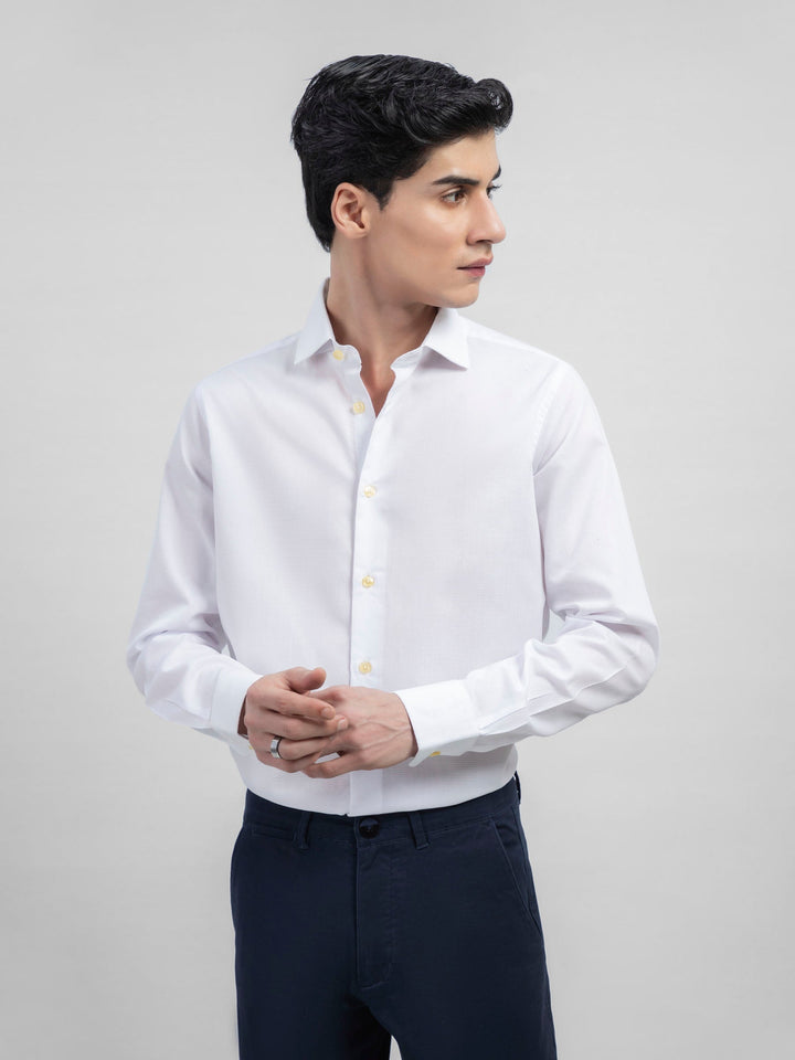 Brumano Ready To Wear Shirts Men 1 Piece Cotton White Honeycombed Structured Shirt 0-32-022-1438 - Summer Collection