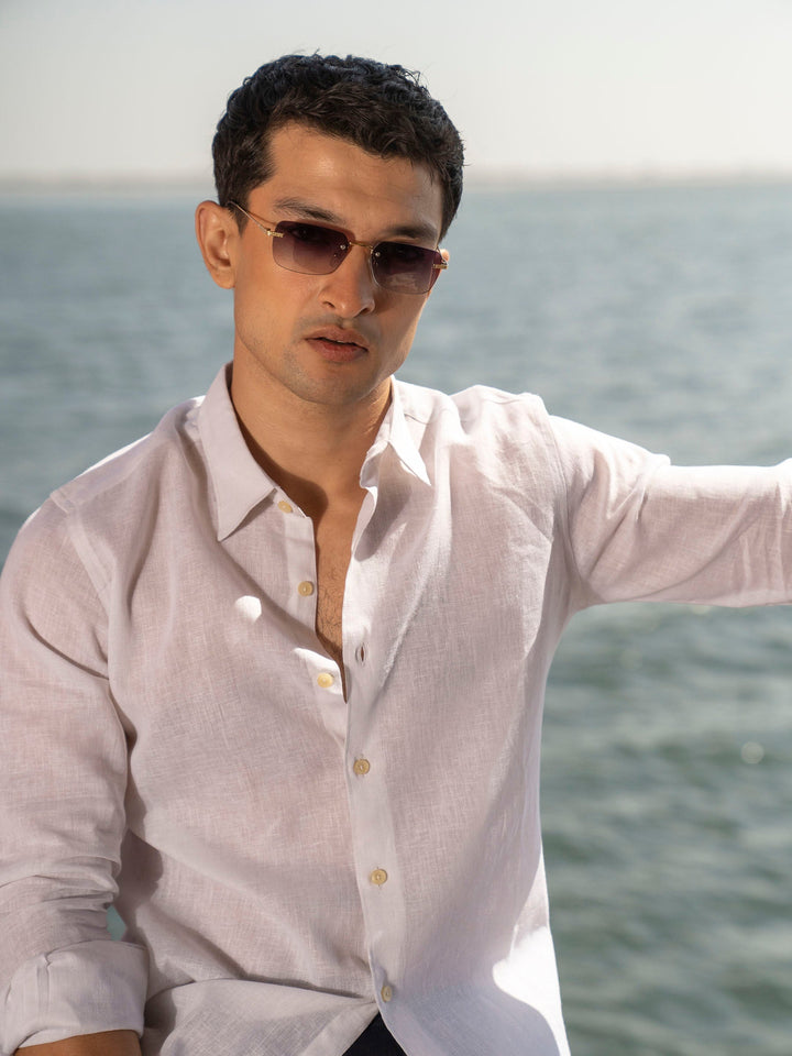Brumano Ready To Wear Shirts Men 1 Piece Cotton White Airy Linen Blended Shirt 0-31-025-3954 - Summer Collection