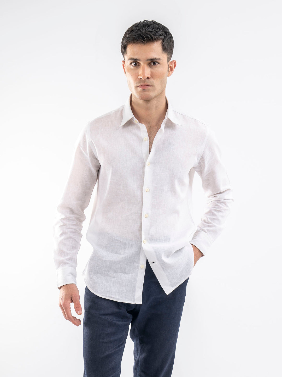 Brumano Ready To Wear Shirts Men 1 Piece Cotton White Airy Linen Blended Shirt 0-31-025-3954 - Summer Collection