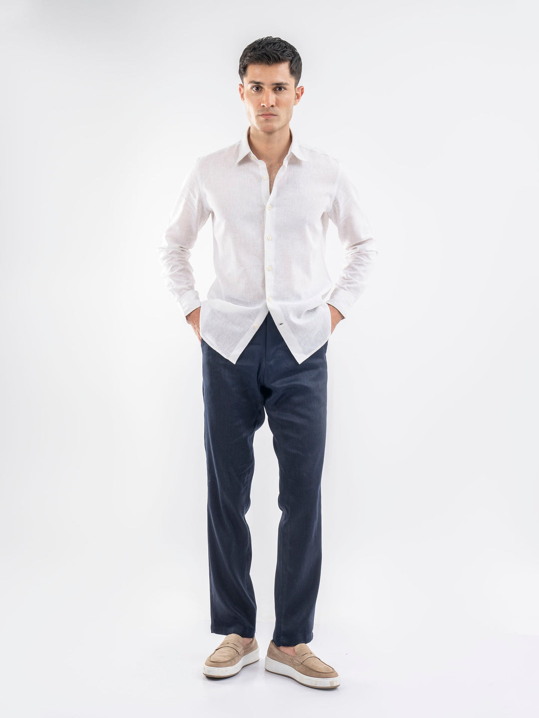 Brumano Ready To Wear Shirts Men 1 Piece Cotton White Airy Linen Blended Shirt 0-31-025-3954 - Summer Collection