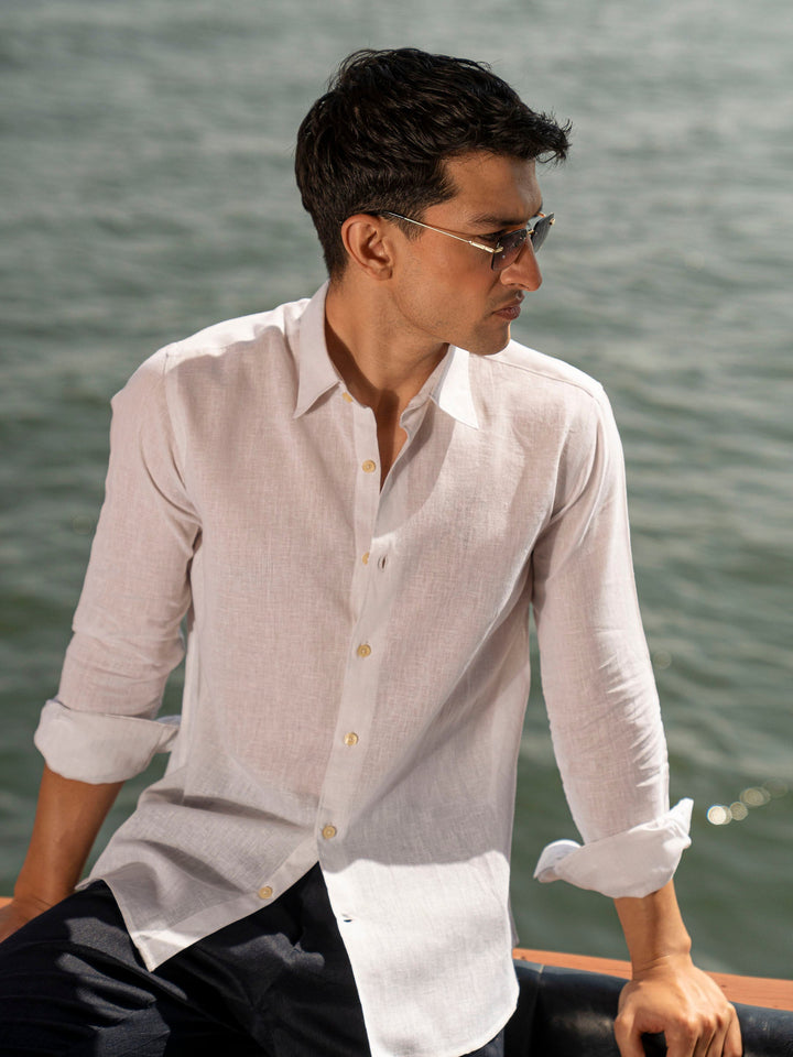 Brumano Ready To Wear Shirts Men 1 Piece Cotton White Airy Linen Blended Shirt 0-31-025-3954 - Summer Collection
