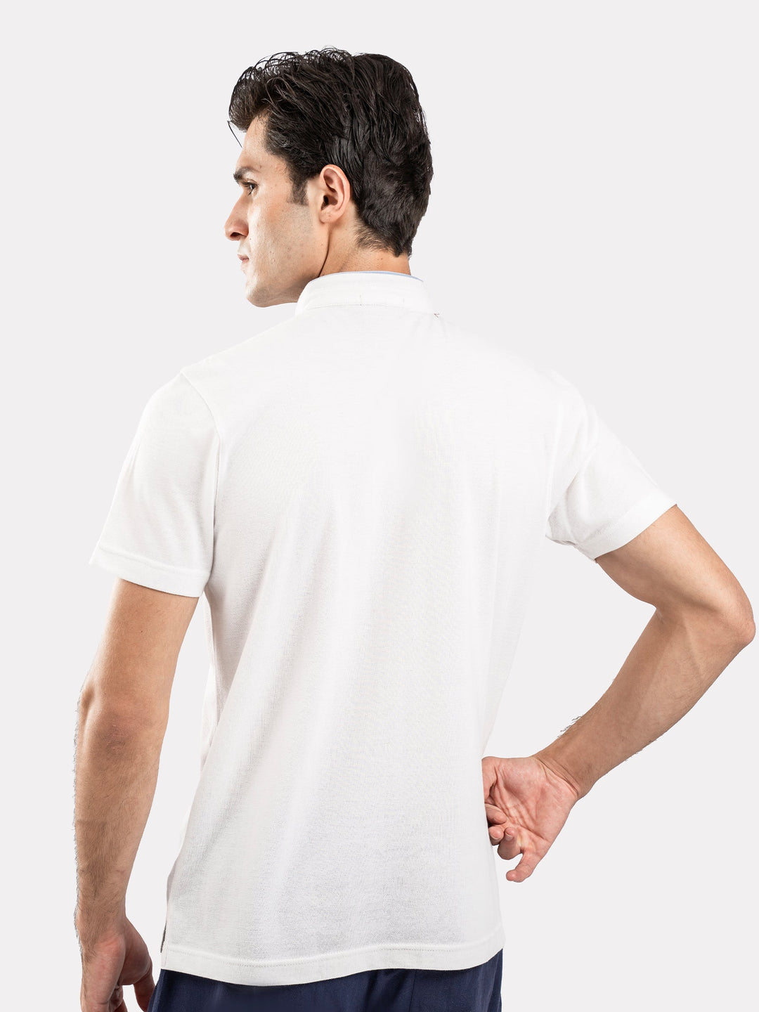 Brumano  Solids Cotton Polo White Mao Collar Pique Polo