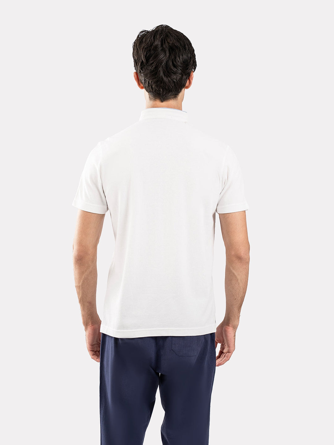 Brumano  Solids Cotton Polo White Mao Collar Pique Polo