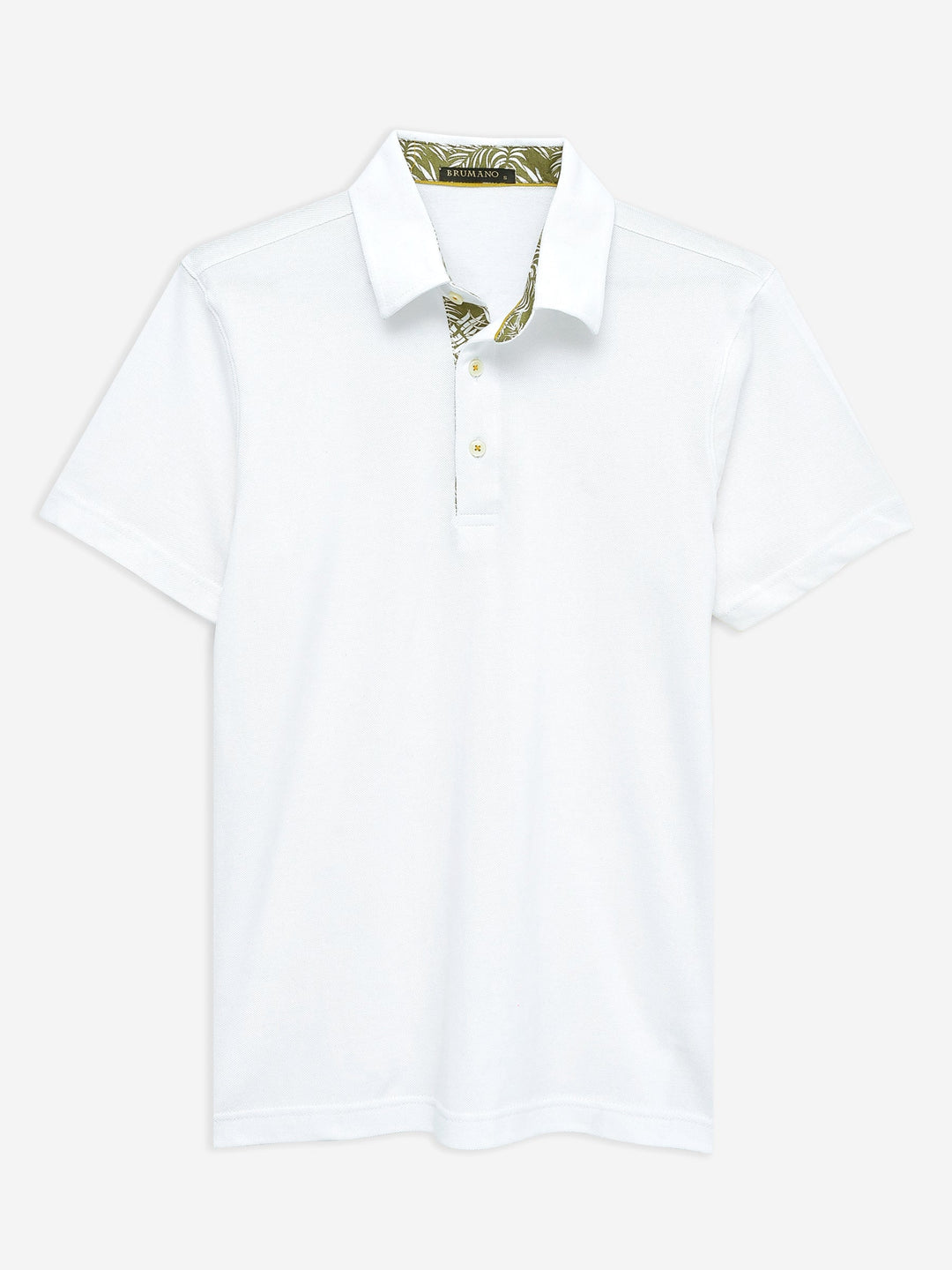 Brumano  Solids Cotton Polo White Self Collar Polo With Contrasting Detailing