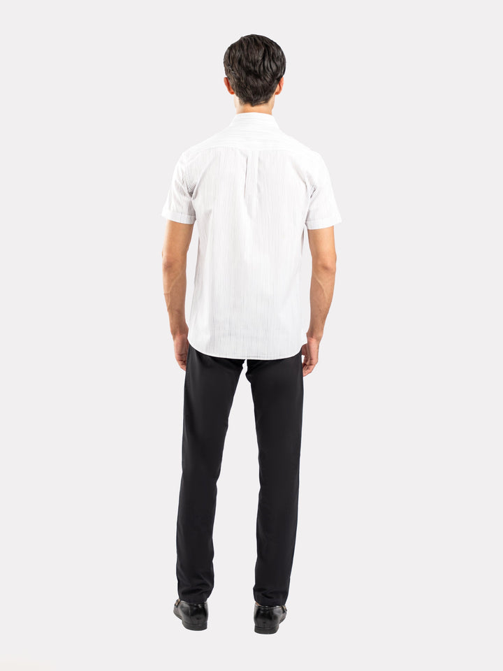 Brumano Ready To Wear Shirts Men 1 Piece Cotton White & Black Striped Half Sleeve Formal Shirt 0-33-025-3365 - Summer Collection