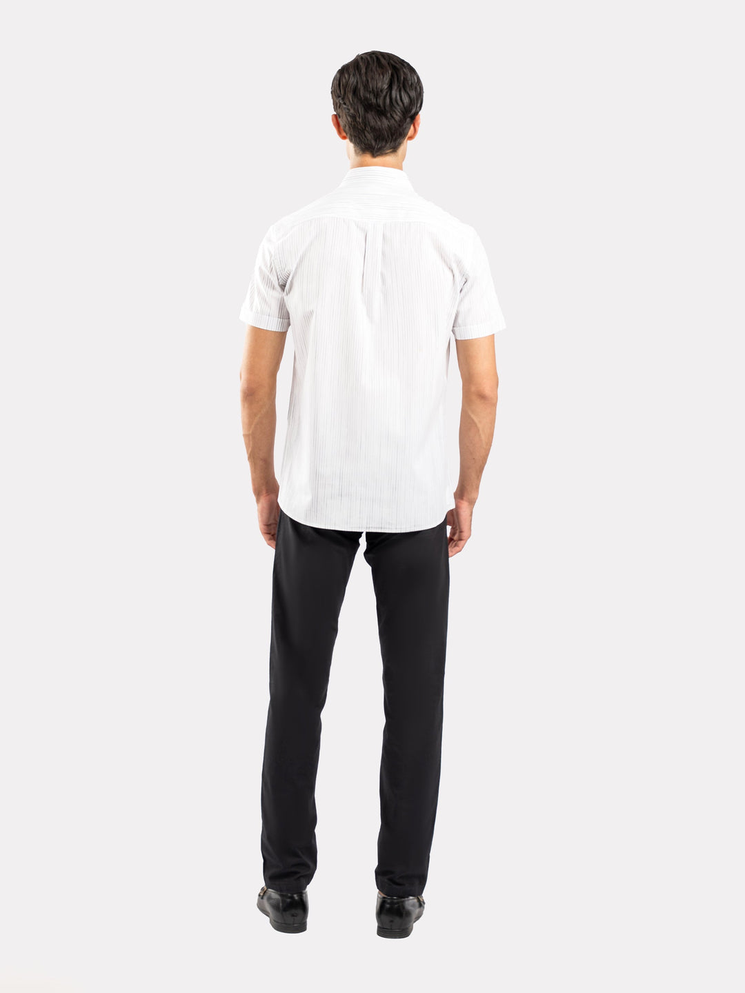 Brumano Ready To Wear Shirts Men 1 Piece Cotton White & Black Striped Half Sleeve Formal Shirt 0-33-025-3365 - Summer Collection