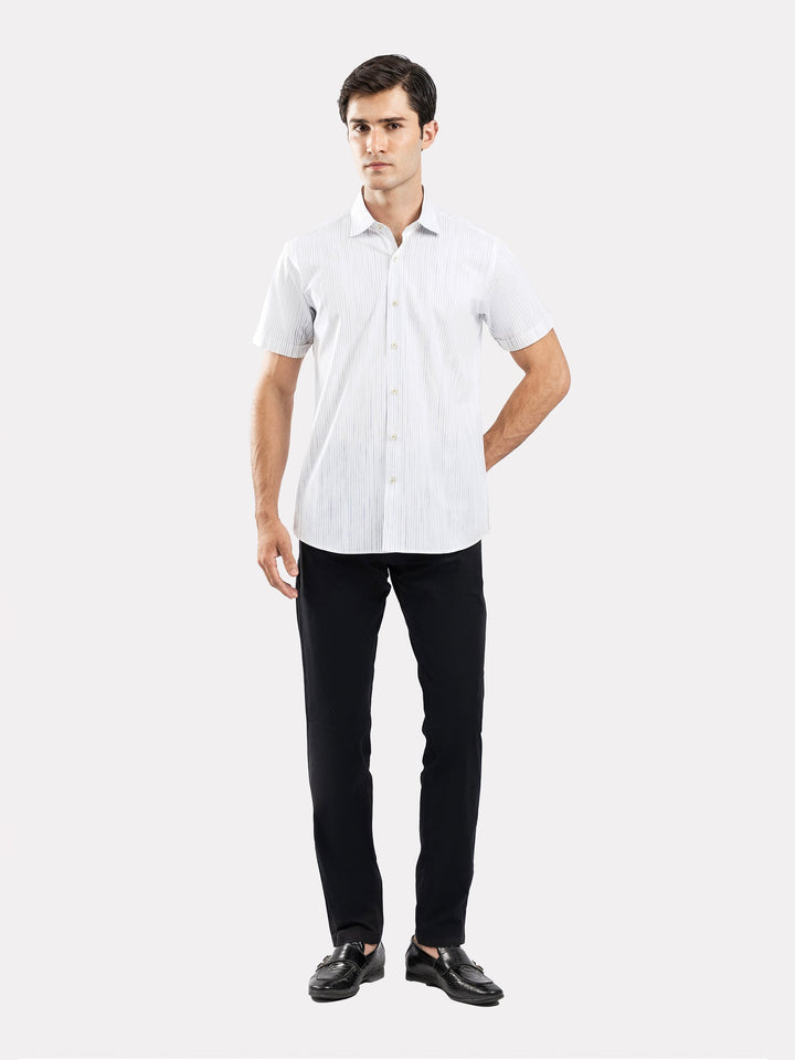 Brumano Ready To Wear Shirts Men 1 Piece Cotton White & Black Striped Half Sleeve Formal Shirt 0-33-025-3365 - Summer Collection