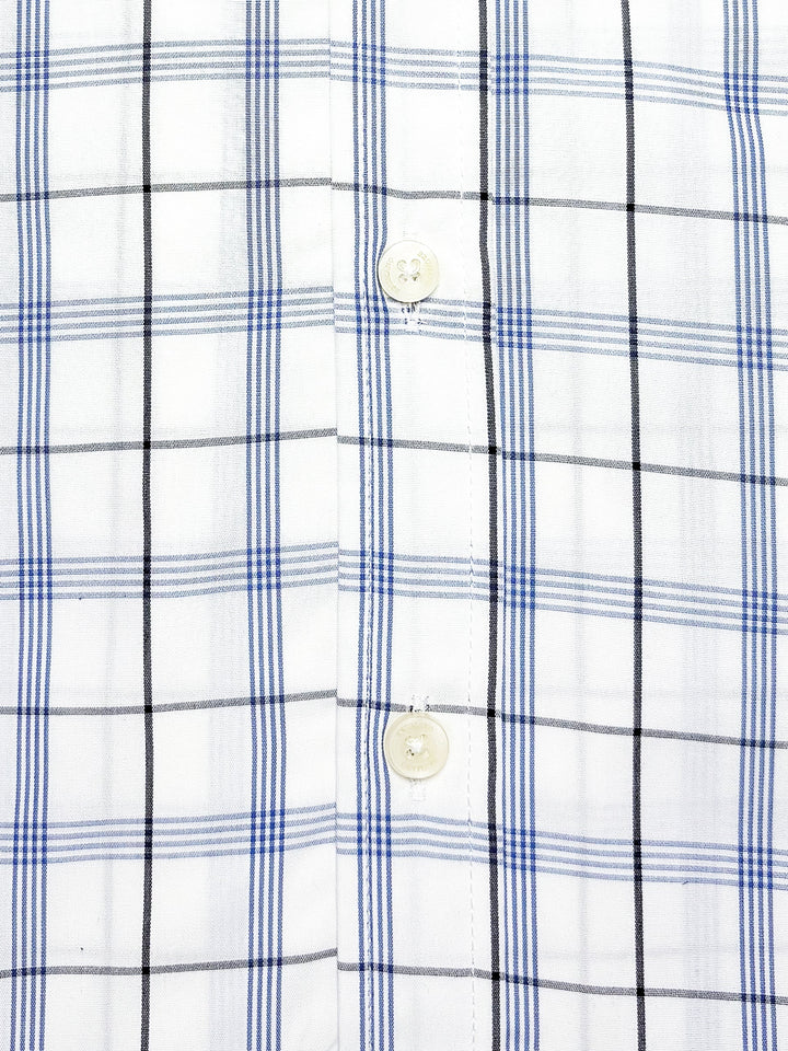 Brumano Ready To Wear Shirts Men 1 Piece Cotton White & Blue Windowpane Formal Checkered Shirt 0-31-025-4484 - Summer Collection