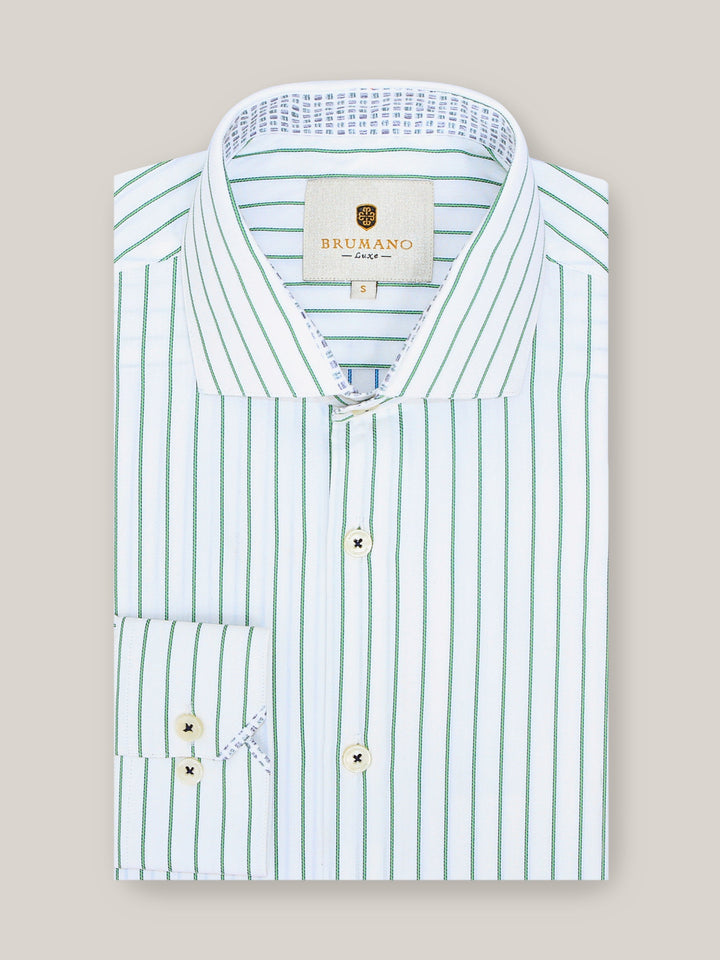 Brumano Ready To Wear Shirts Men 1 Piece Cotton White & Green Striped Formal Shirt 0-32-023-2035 - Summer Collection