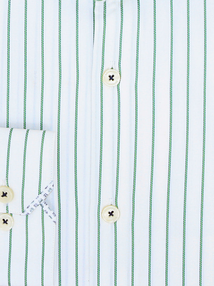 Brumano Ready To Wear Shirts Men 1 Piece Cotton White & Green Striped Formal Shirt 0-32-023-2035 - Summer Collection