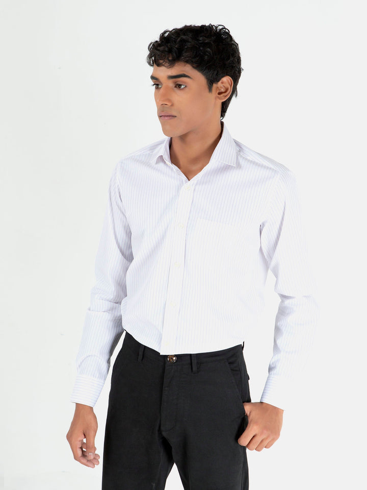 Brumano Ready To Wear Shirts Men 1 Piece Cotton White & Purple Striped Formal Shirt 0-31-023-1670 - Summer Collection