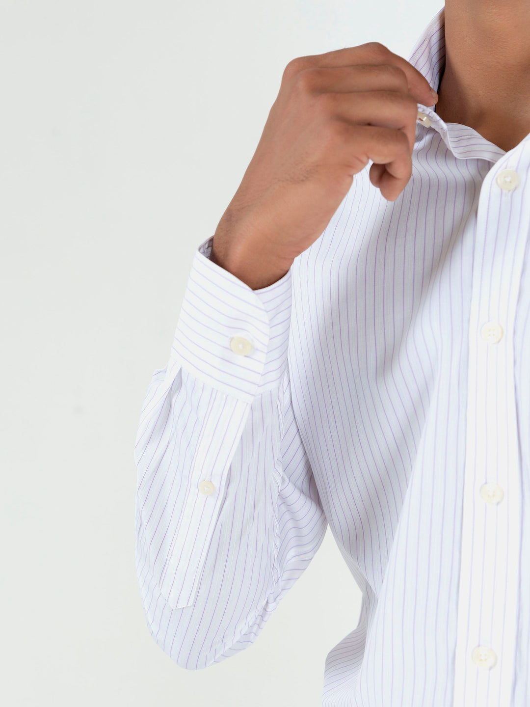 Brumano Ready To Wear Shirts Men 1 Piece Cotton White & Purple Striped Formal Shirt 0-31-023-1670 - Summer Collection