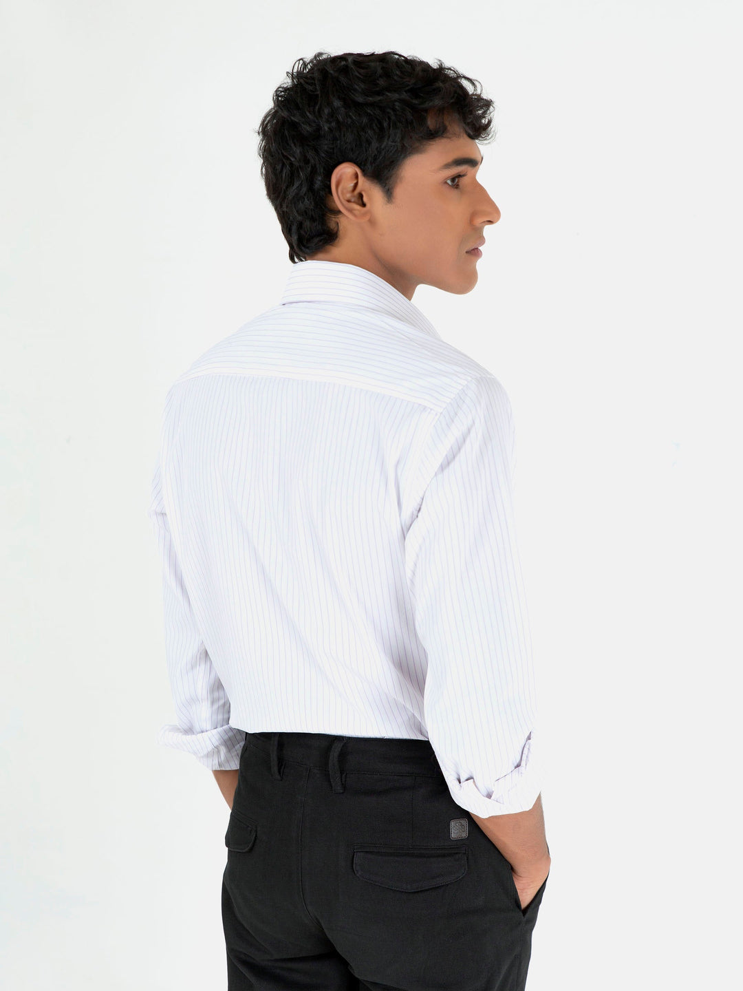 Brumano Ready To Wear Shirts Men 1 Piece Cotton White & Purple Striped Formal Shirt 0-31-023-1670 - Summer Collection