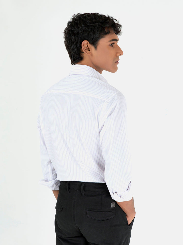 Brumano Ready To Wear Shirts Men 1 Piece Cotton White & Purple Striped Formal Shirt 0-31-023-1670 - Summer Collection