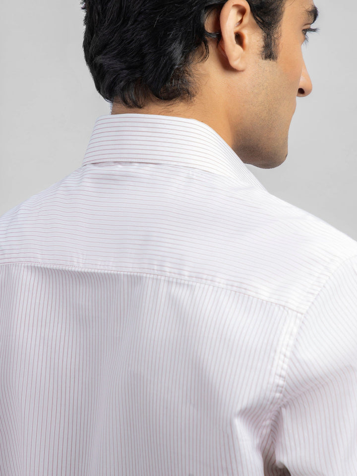 Brumano Ready To Wear Shirts Men 1 Piece Cotton White & Red Striped Formal Shirt 0-32-023-1562 - Summer Collection