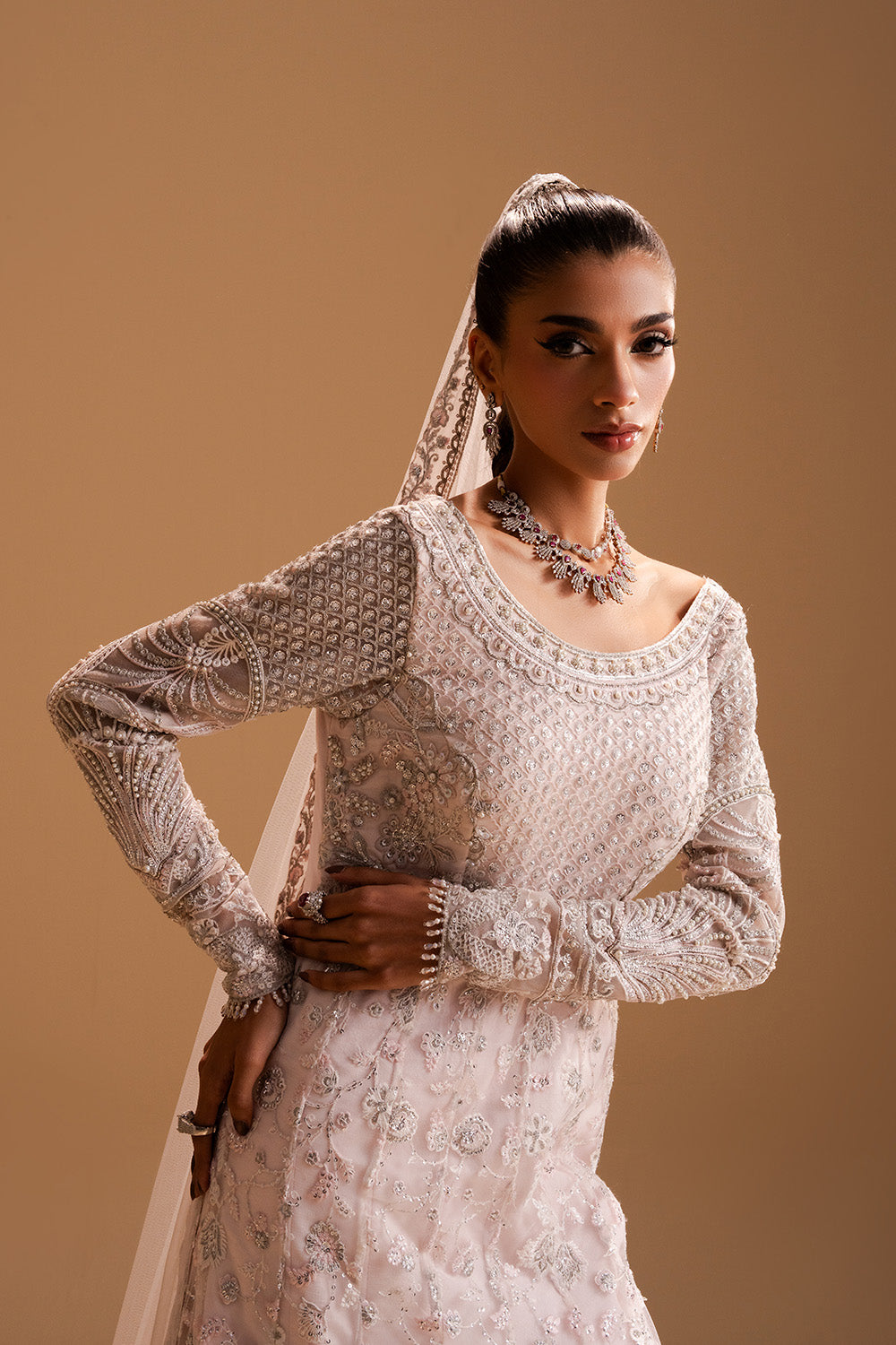 Afsany by Zariya RTW Embroidered Bareeze Net 3 Piece Suit BLUSH ZB50032 Festive Collection