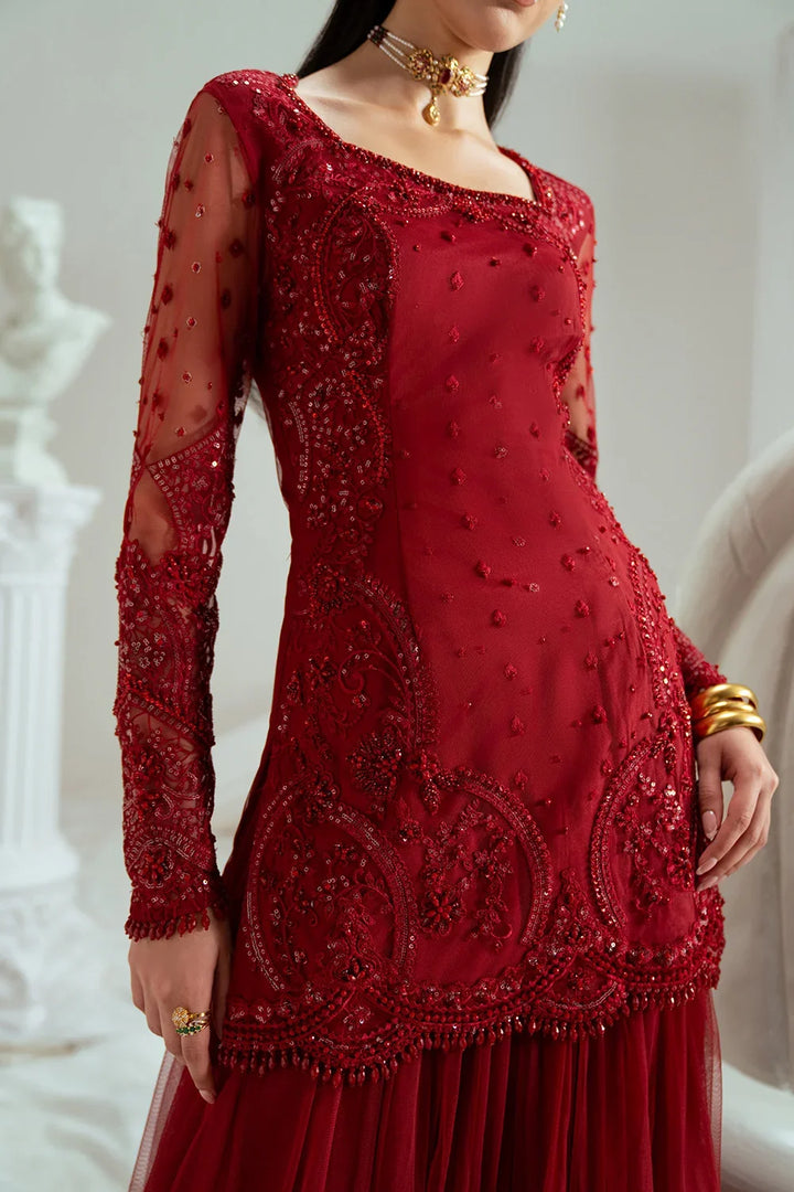 Elyse by Zariya Unstitched Embroidered Net 3 Piece Suit ZA26UEW Maroonique ZSU-6300 - Wedding Collection