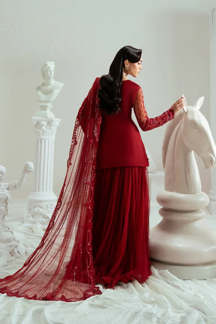 Elyse by Zariya Unstitched Embroidered Net 3 Piece Suit ZA26UEW Maroonique ZSU-6300 - Wedding Collection