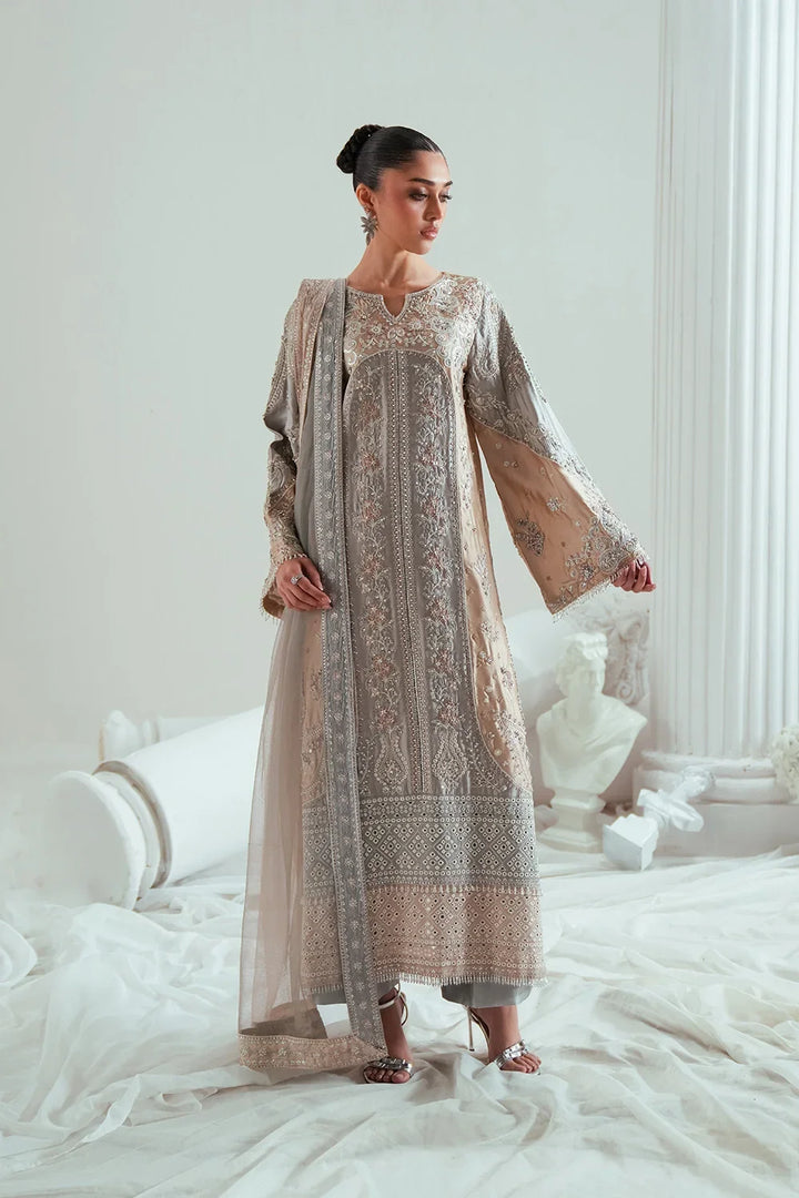 Elyse by Zariya Unstitched Embroidered Net 3 Piece Suit ZA26UEW Dovegray ZSU-6306 - Wedding Collection