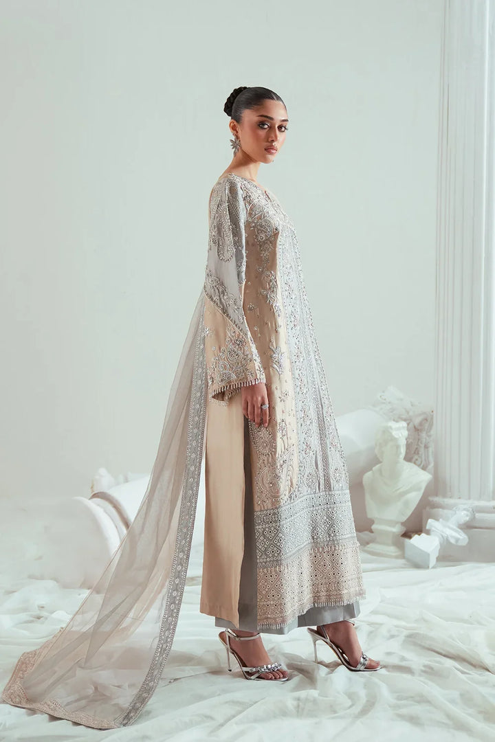 Elyse by Zariya Unstitched Embroidered Net 3 Piece Suit ZA26UEW Dovegray ZSU-6306 - Wedding Collection