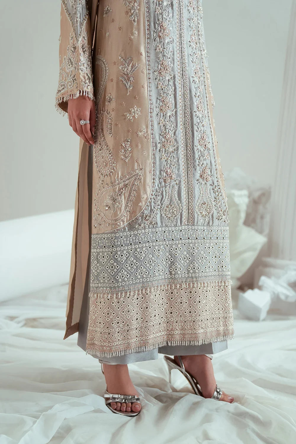 Elyse by Zariya Unstitched Embroidered Net 3 Piece Suit ZA26UEW Dovegray ZSU-6306 - Wedding Collection