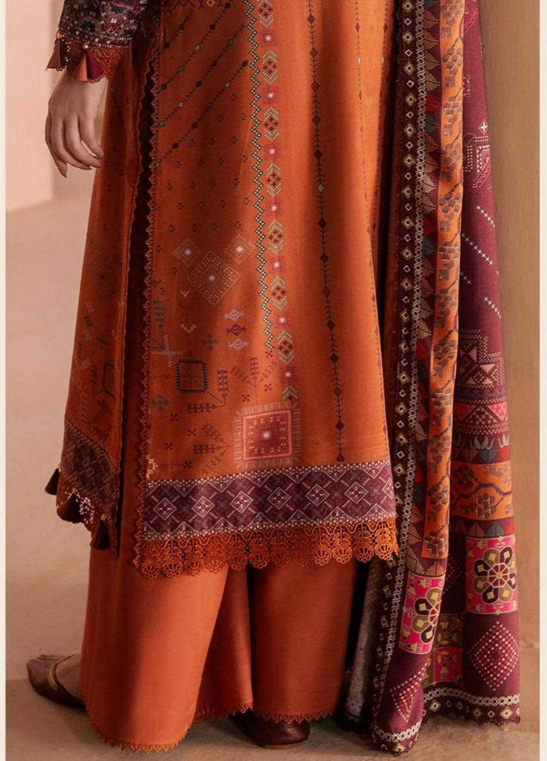 One Nation by Florent Unstitched Embroidered Viscose 3 Piece Suit FL26UON Zareen - Casual Collection