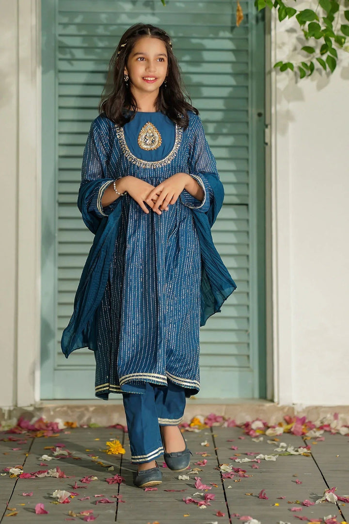 Ochre RTW Embroidered Girls 3 Piece Jacquard Hand Adda Work SHD-09 - Winter Collection