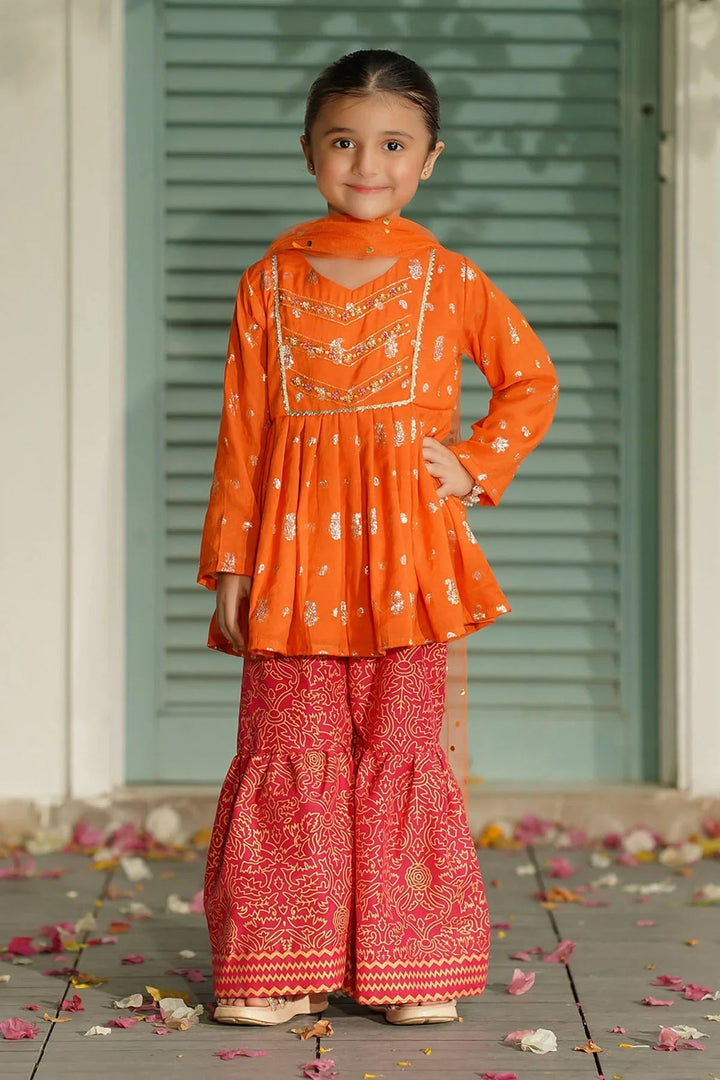Ochre RTW Embroidered Girls 3 Piece Jacquard Hand Adda Work INMHD-03 - Winter Collection