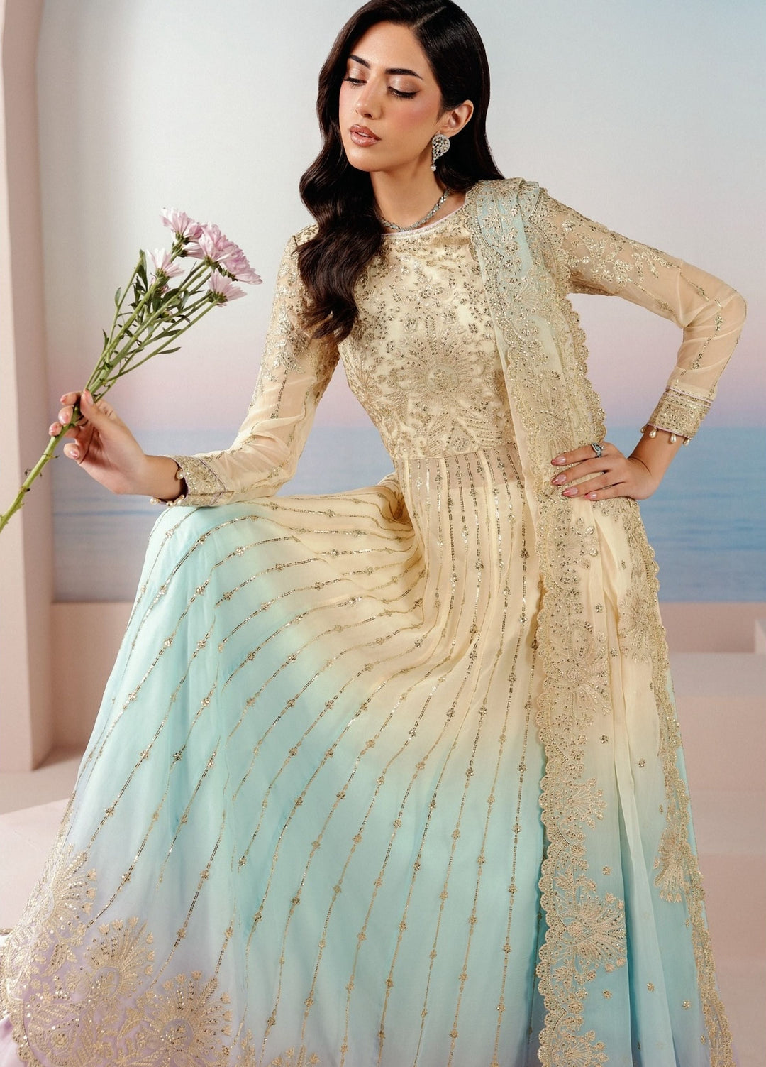 Roselle by Zarif Unstitched Embroidered Chiffon 3 Piece Suit ZR26UR ZRRPE-OPALINE 03 - Festive Collection