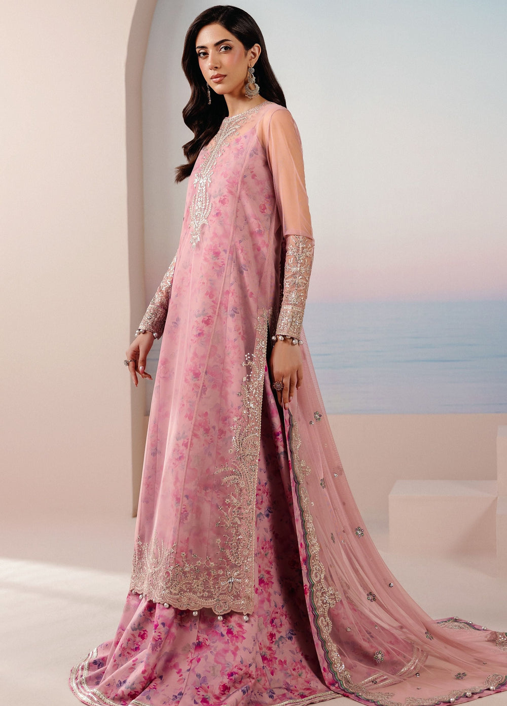 Roselle by Zarif Unstitched Embroidered Net 3 Piece Suit ZR26UR ZRRPE-TWIRL 08 - Festive Collection