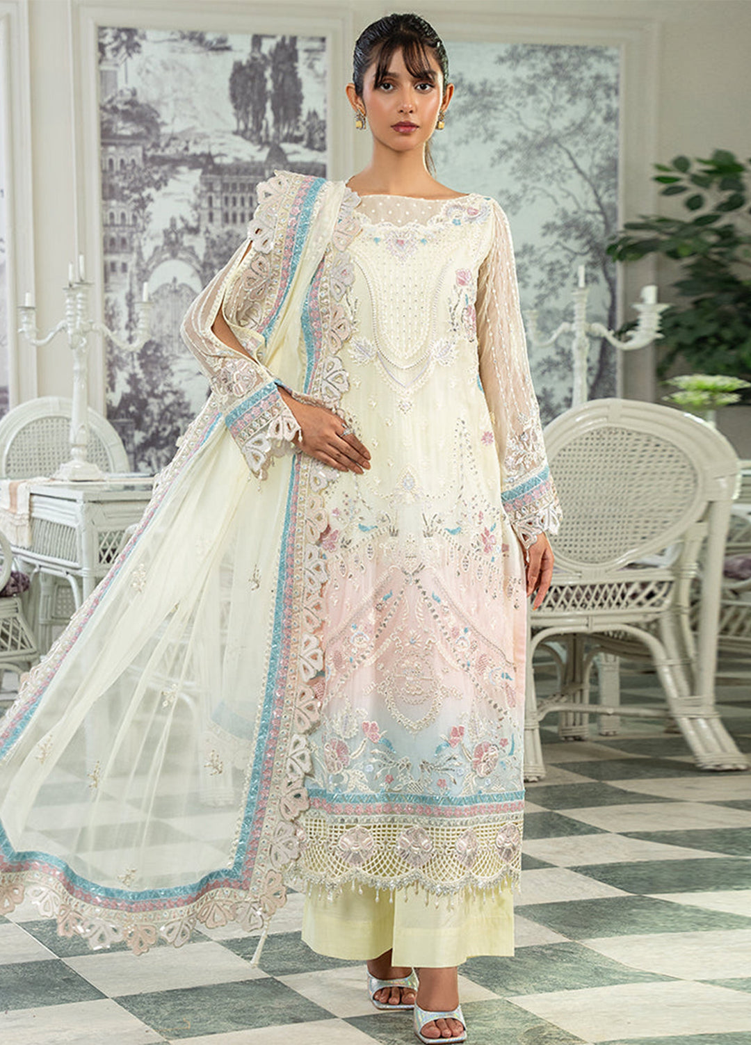 Zebtan Women Unstitched Embroidered Chiffon 3 Piece Suit ZM-01 Festive Collection