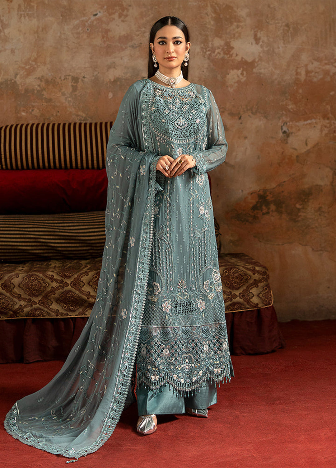 Zebtan Women Unstitched Embroidered Chiffon 3 Piece Suit ZQ-07 Festive Collection