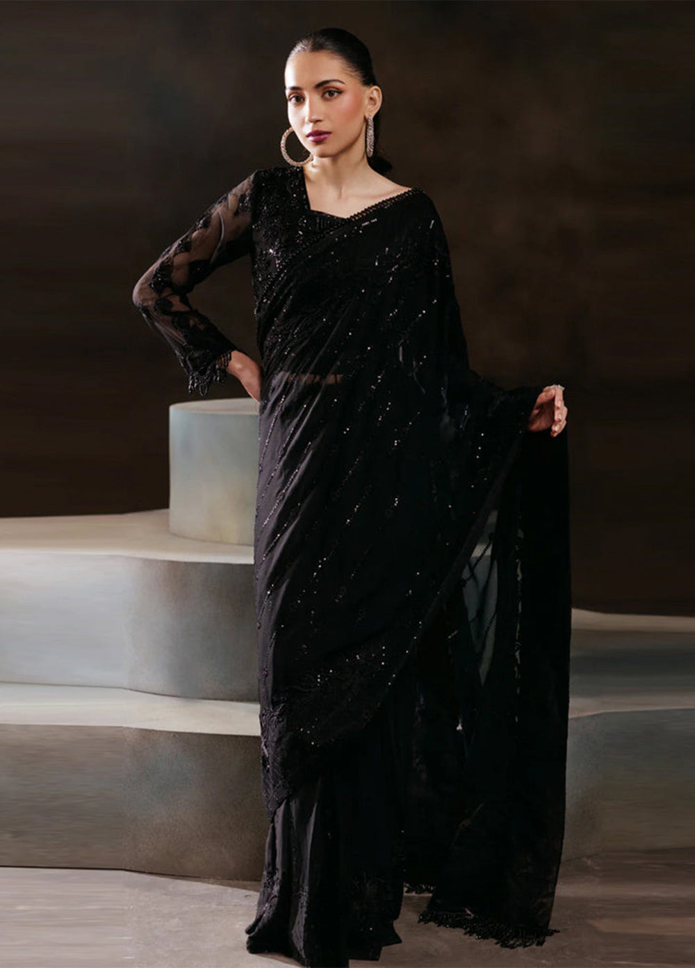 Zebtan Women Unstitched Embroidered Chiffon Saree Suit ZN-09 Festive Collection