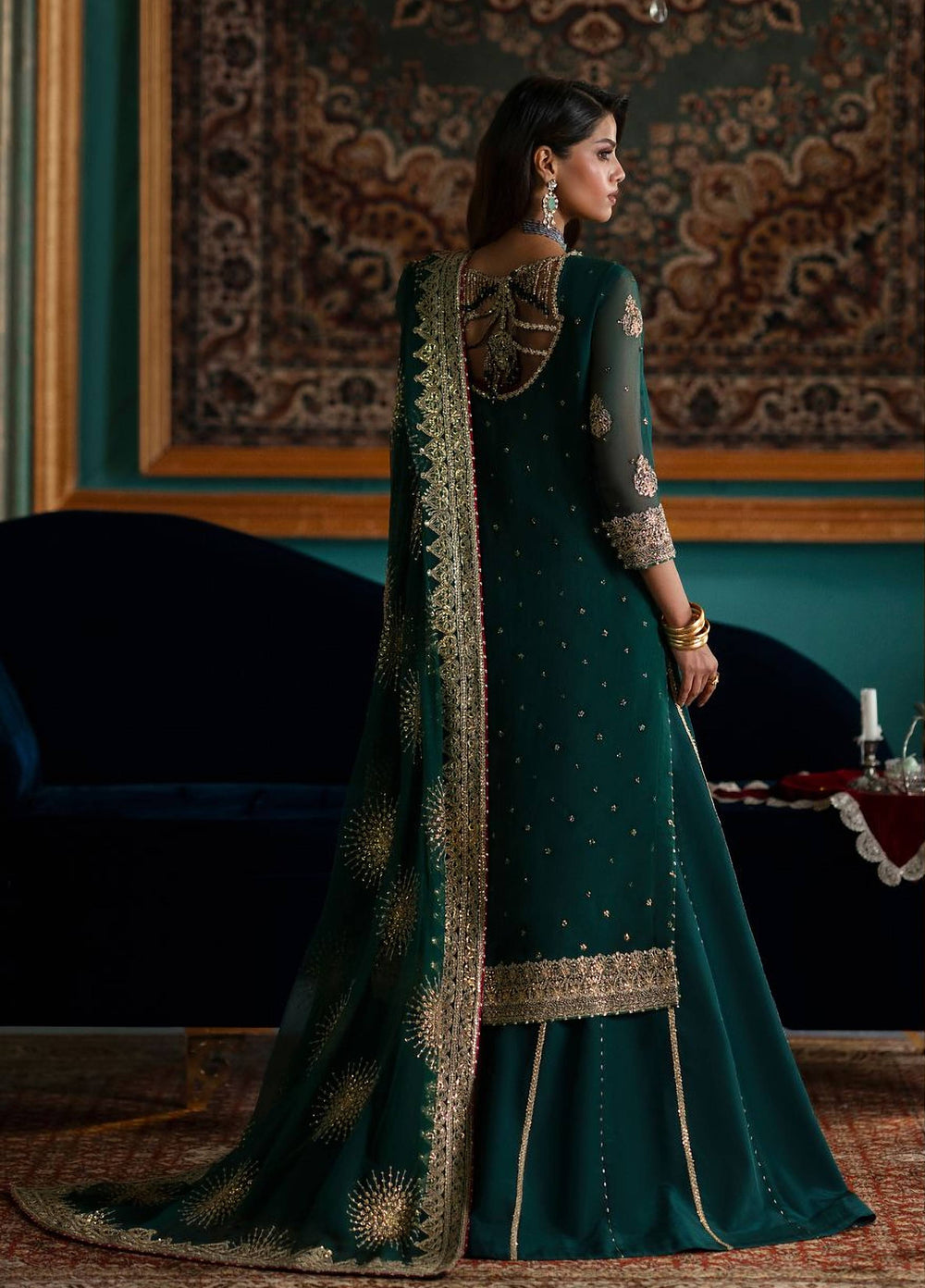Afsana by Zevk Unstitched Embroidered Chiffon 3 Piece Suit ZV26UAW ZAMRUD - Wedding Collection