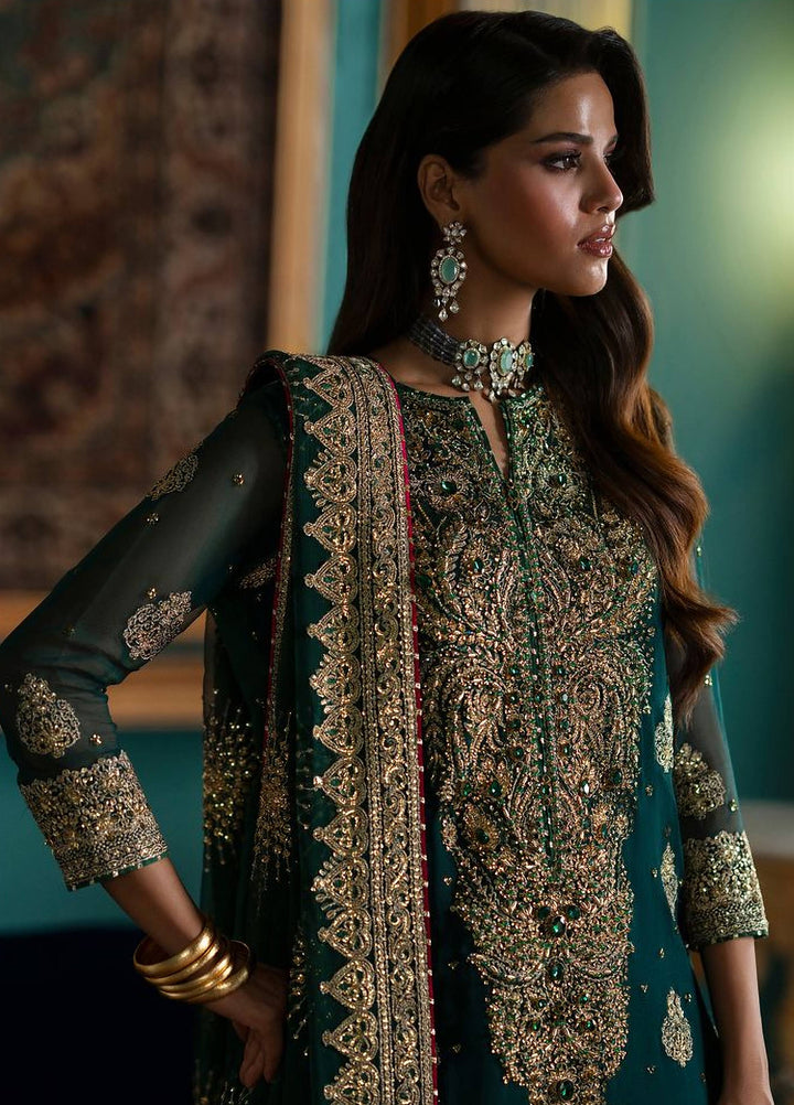Afsana by Zevk Unstitched Embroidered Chiffon 3 Piece Suit ZV26UAW ZAMRUD - Wedding Collection