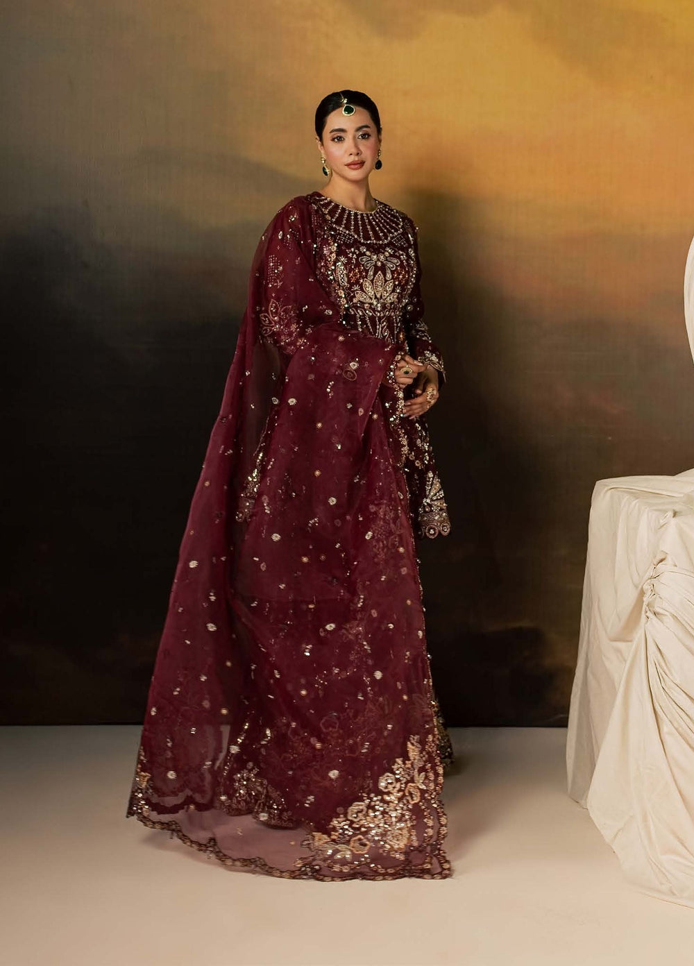 Zeynor by Aylin Unstitched Hand work Organza 3 Piece Suit AY26UZO Spinel - Wedding Collection