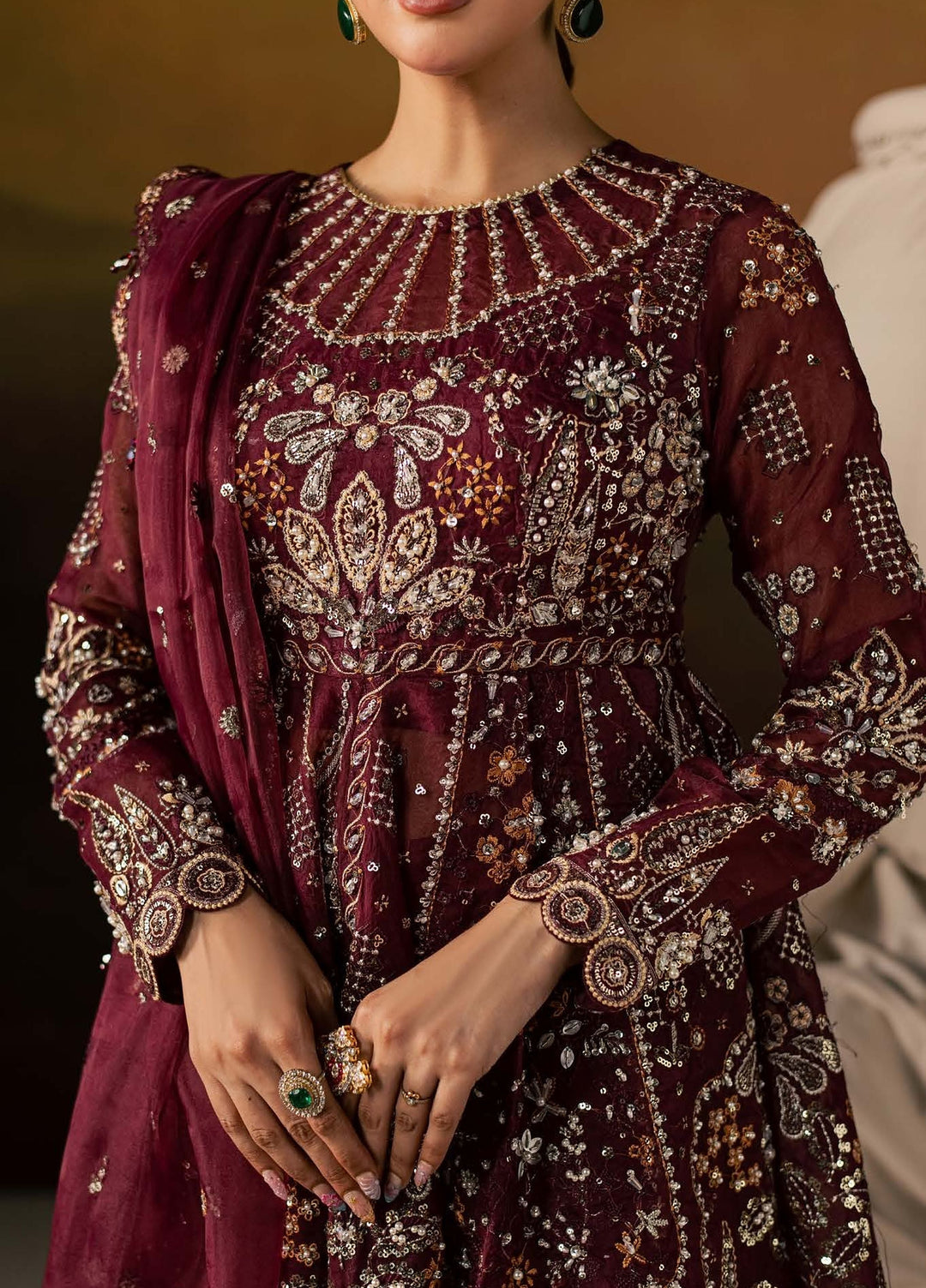 Zeynor by Aylin Unstitched Hand work Organza 3 Piece Suit AY26UZO Spinel - Wedding Collection