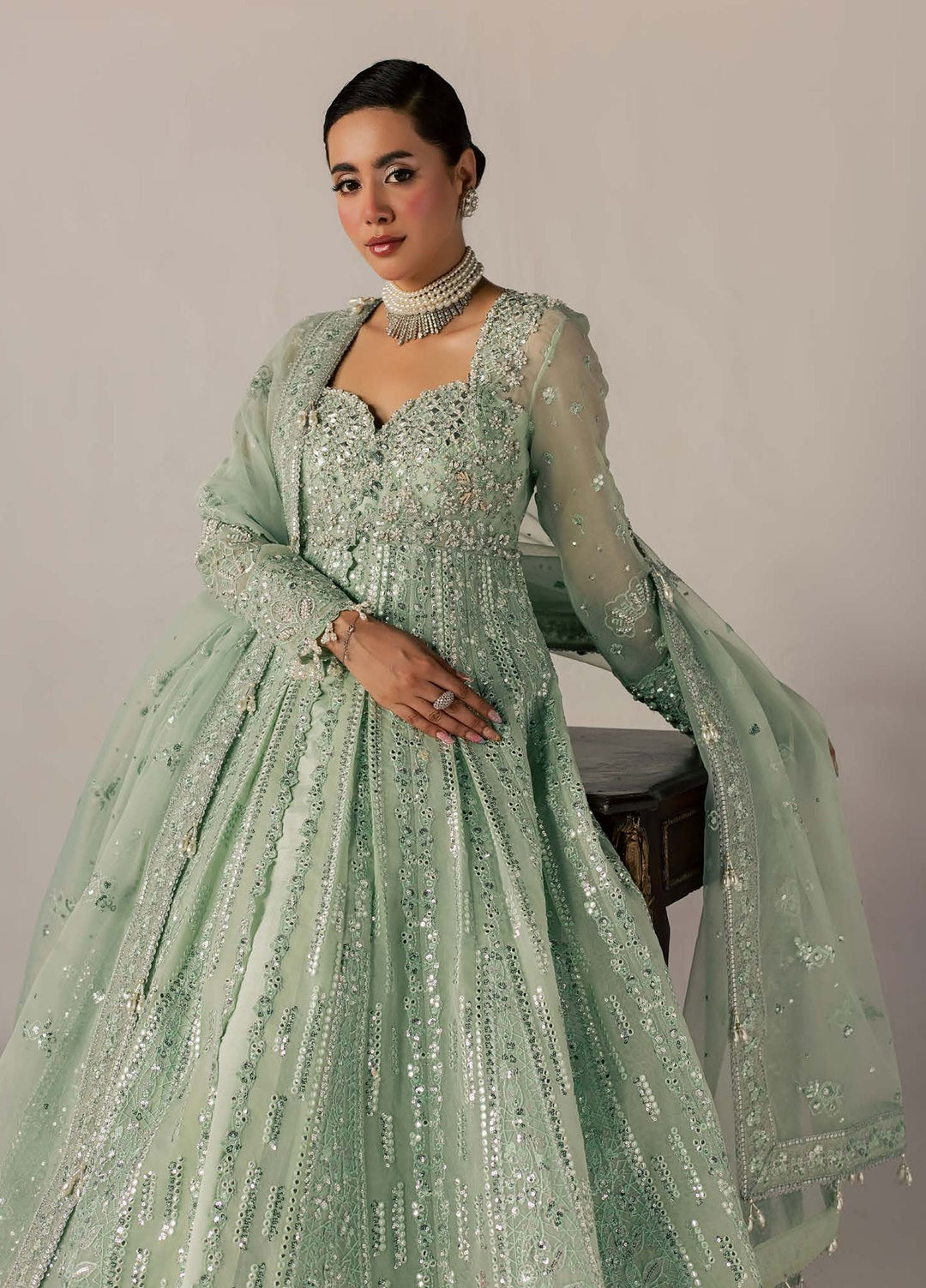 Zeynor by Aylin Unstitched Hand work Organza 3 Piece Suit AY26UZO Amazonite - Wedding Collection