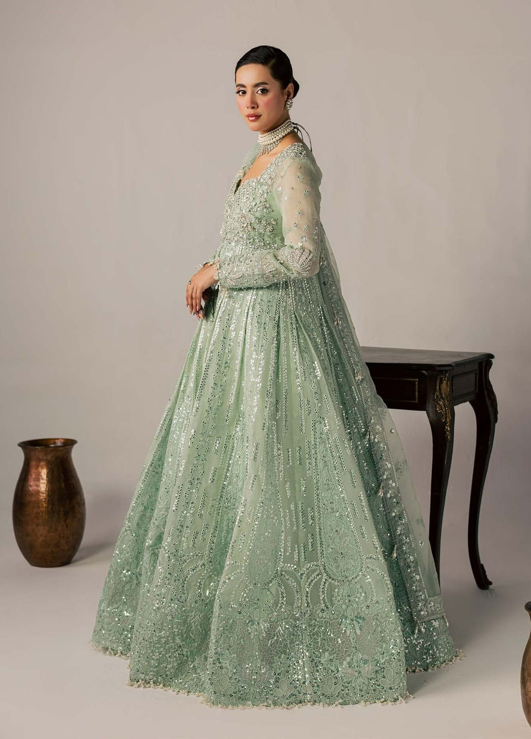 Zeynor by Aylin Unstitched Hand work Organza 3 Piece Suit AY26UZO Amazonite - Wedding Collection