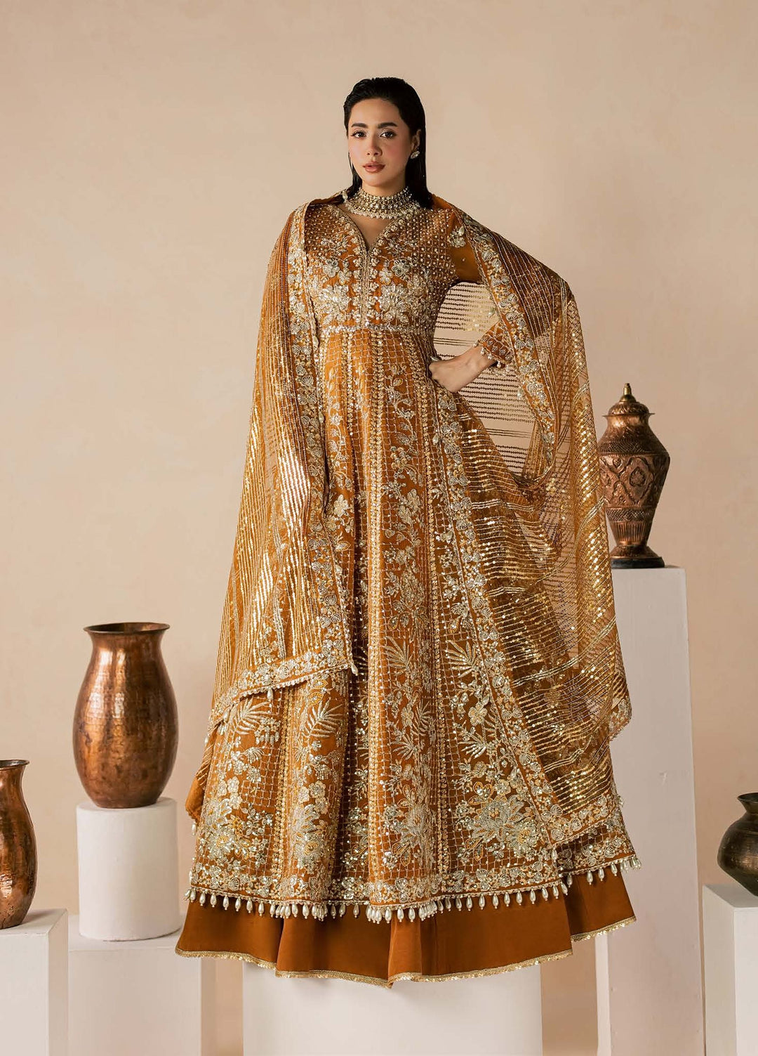 Zeynor by Aylin Unstitched Hand work Organza 3 Piece Suit AY26UZO Citrine - Wedding Collection