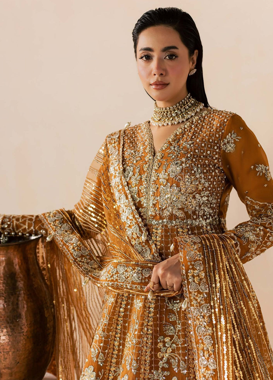 Zeynor by Aylin Unstitched Hand work Organza 3 Piece Suit AY26UZO Citrine - Wedding Collection