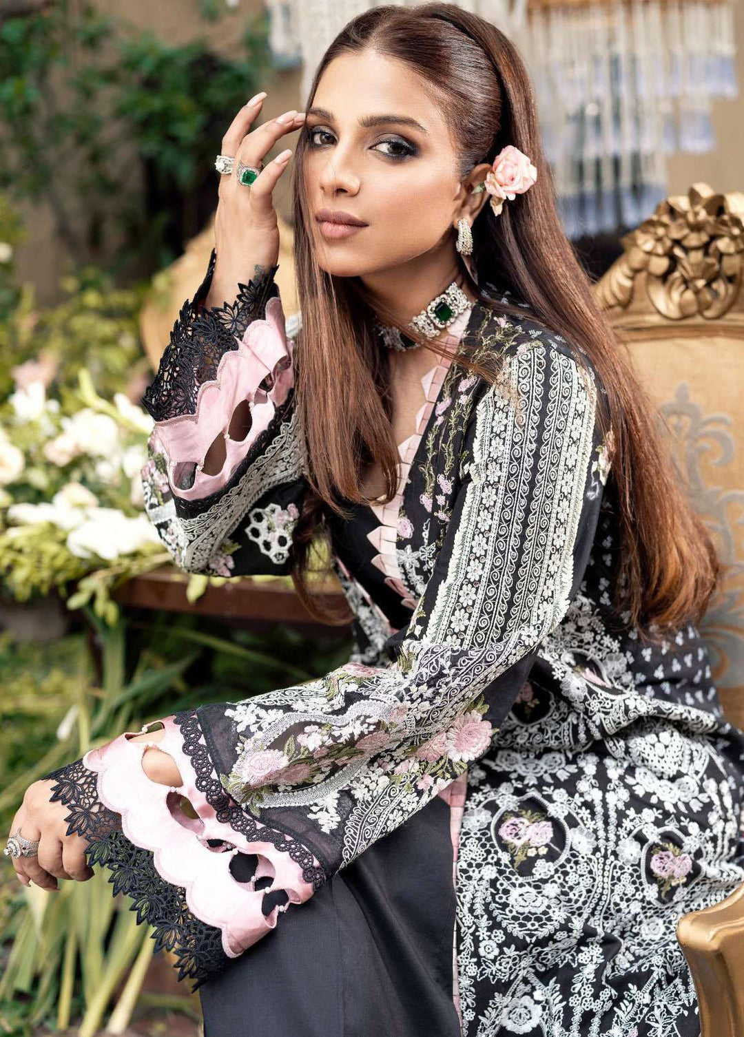 A Floral Dream By Maryam Hussain Embroidered Lawn Suits Unstitched 3 Piece MH23FD 01 Riya - Luxury Collection