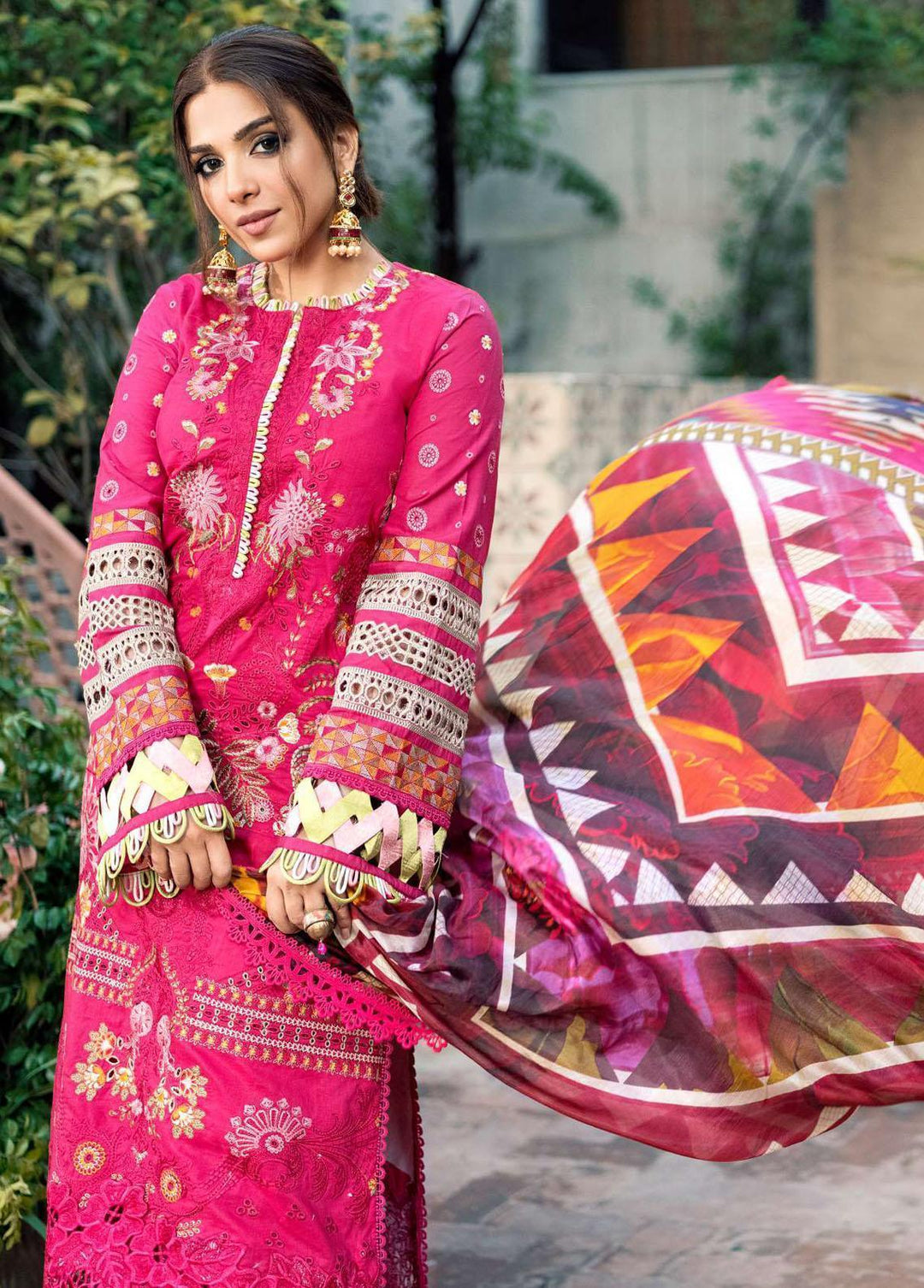 A Floral Dream By Maryam Hussain Embroidered Lawn Suits Unstitched 3 Piece MH23FD 04 Amber - Luxury Collection