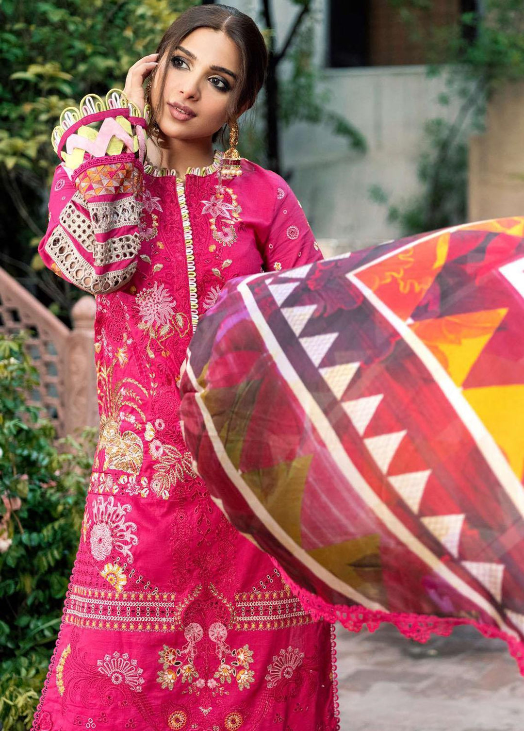 A Floral Dream By Maryam Hussain Embroidered Lawn Suits Unstitched 3 Piece MH23FD 04 Amber - Luxury Collection